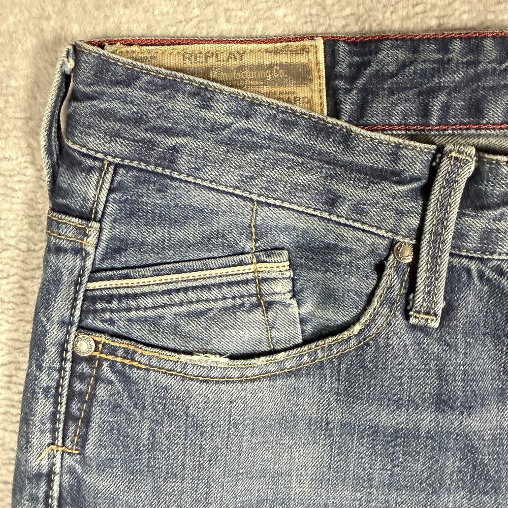 Replay Jeans Mens 34x34 Waitom STRAIGHT Leg M983 Button Fly Faded Whiskered - Picture 8 of 16